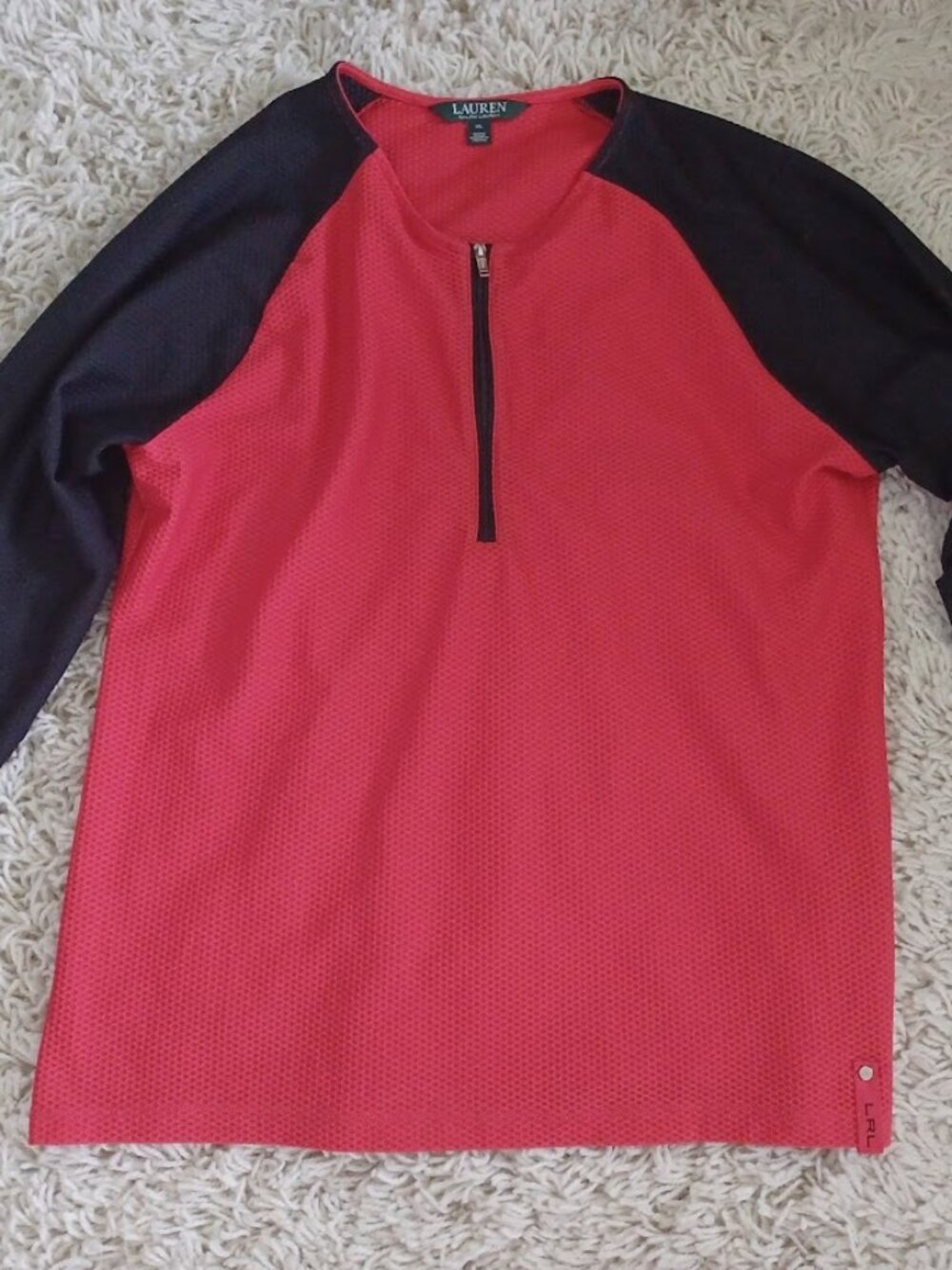 Lauren Ralph Lauren Women's XL Quarter Zip Performance Top Red Black LRL